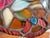 Vintage Tiffany Style Stained Glass Roses Poppies Cabochons Bell Lampshade For Sale - Image 9 of 18