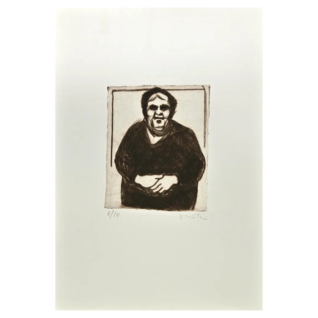 Enotrio Pugliese, Woman of Calabria, Etching, 1963 For Sale