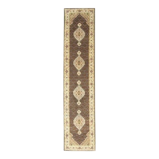 Standard Size Brown Hand-Knotted Wool Linked Medallions Traditional Carpet Rug For Sale