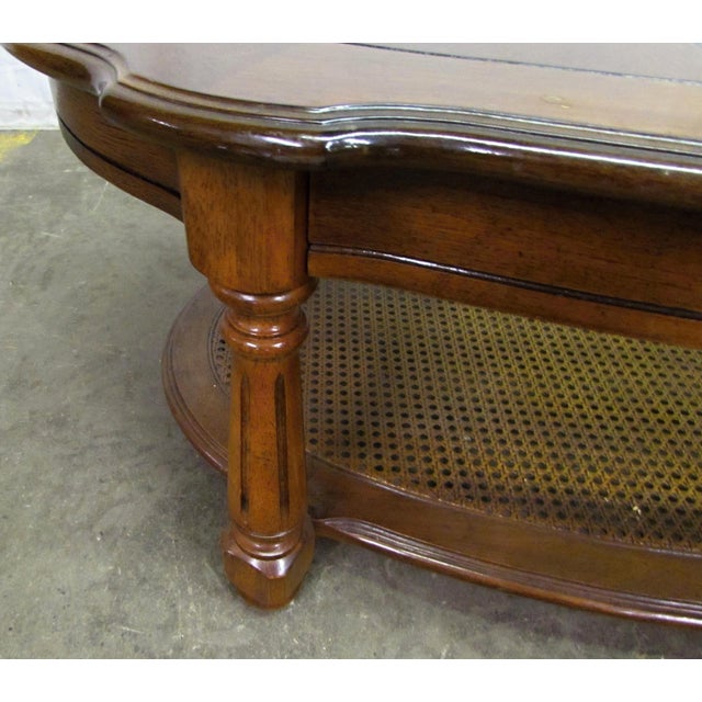1990s 1990s Oval Oak Coffee Table With Center Glass Top For Sale - Image 5 of 8