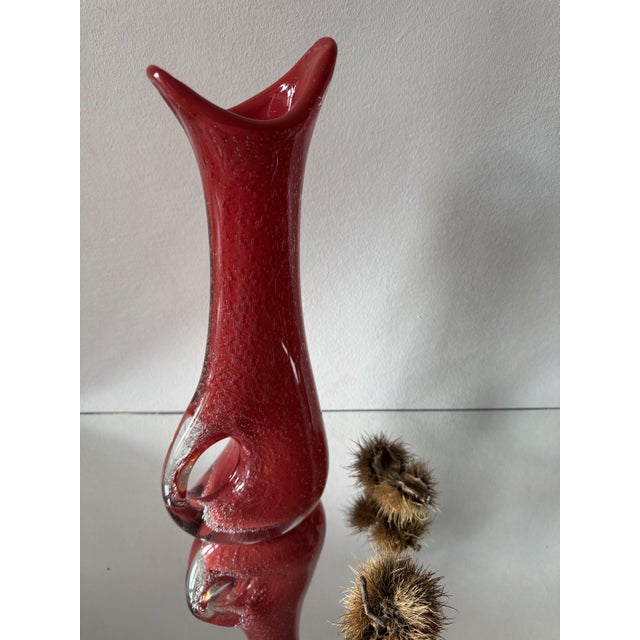 Red Vintage Polish Art Glass Vase, 1970s For Sale - Image 8 of 18