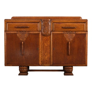 Vintage Art Deco Carved Oak Buffet Sideboard For Sale