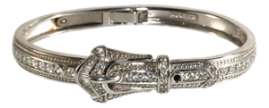 Vintage Sterling Silver Buckle Hinged Bangle Bracelet W/ Cubic Zirconia