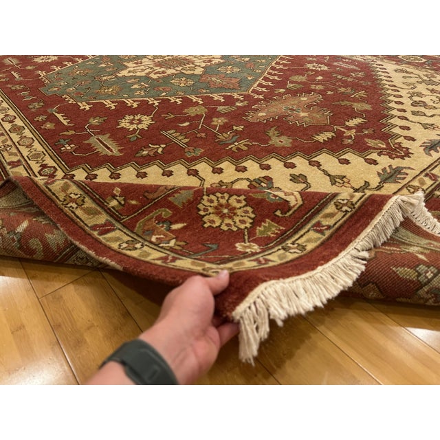 Ivory Rustic Serapi Hand-Knotted Wool Rust Field With Geometric Medallion Rug For Sale - Image 8 of 10