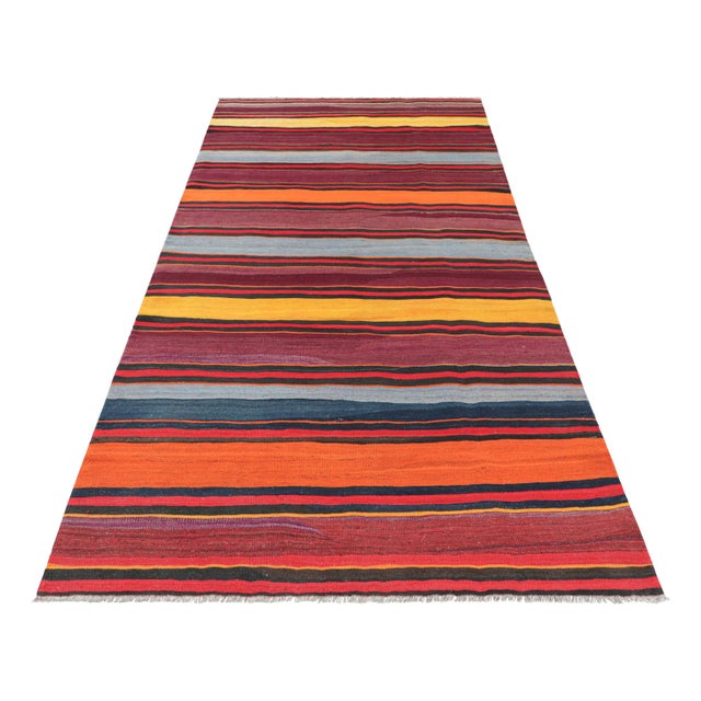 1950s Vintage Shahsavan Persian Kilim With Vibrant Polychromatic Stripes - Rug & Kilim For Sale - Image 5 of 7