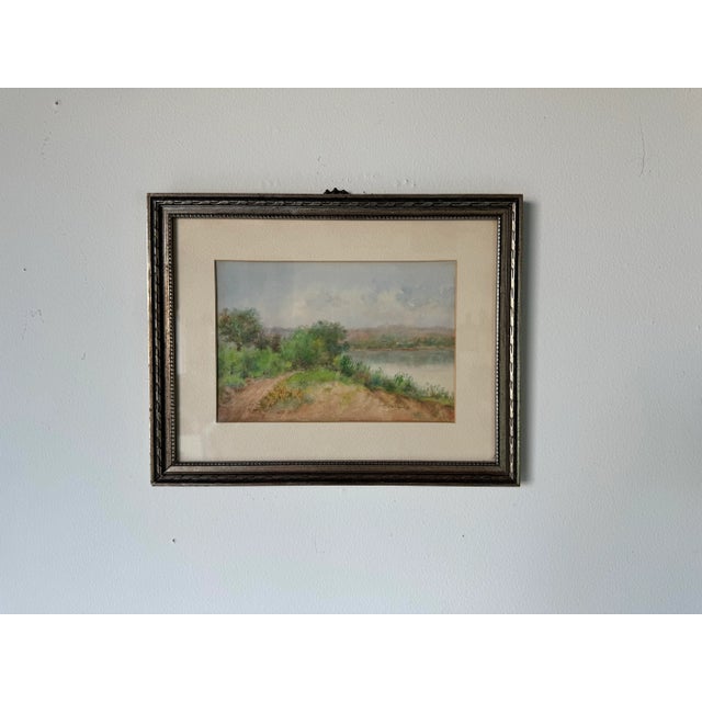 Vintage G. Robers Countryside Lake Landscape Watercolor Painting, Framed For Sale - Image 4 of 11