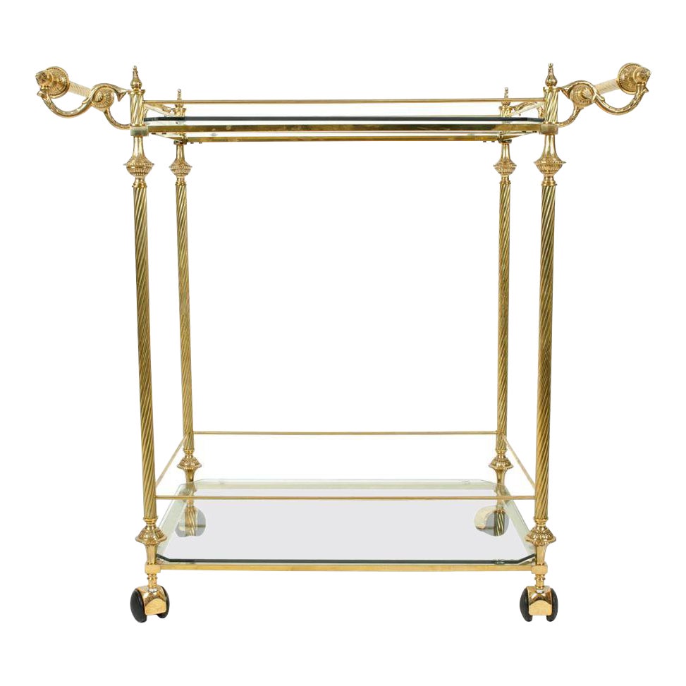 Vintage Solid Bras Glass Shelves Two Tiers Bar Cart Chairish