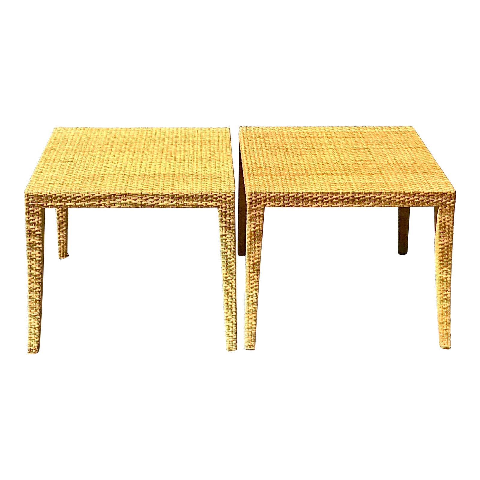 Vintage Coastal Milling Road Woven Rattan Side Tables - a Pair | Chairish