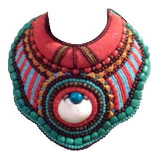 Vintage Statement Beaded Bib Collar Necklace For Sale