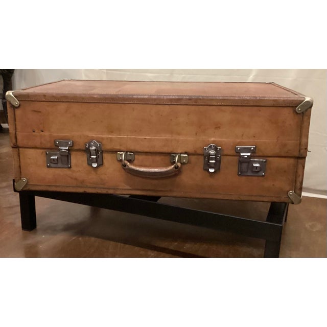 Early 20th Century Early 20th C Leather Trunk Repurposed as a Coffee W Glass Top For Sale - Image 5 of 11