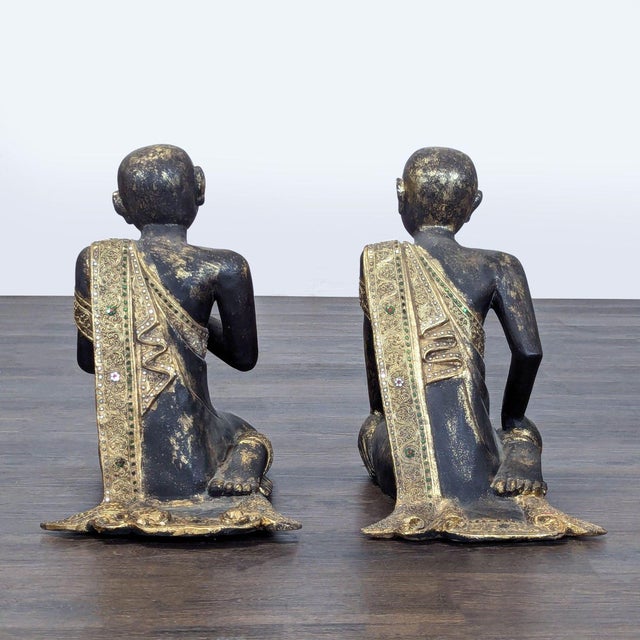 Pair of Thai Carved Teak Gilt Buddhist Monk Figures For Sale In San Francisco - Image 6 of 8