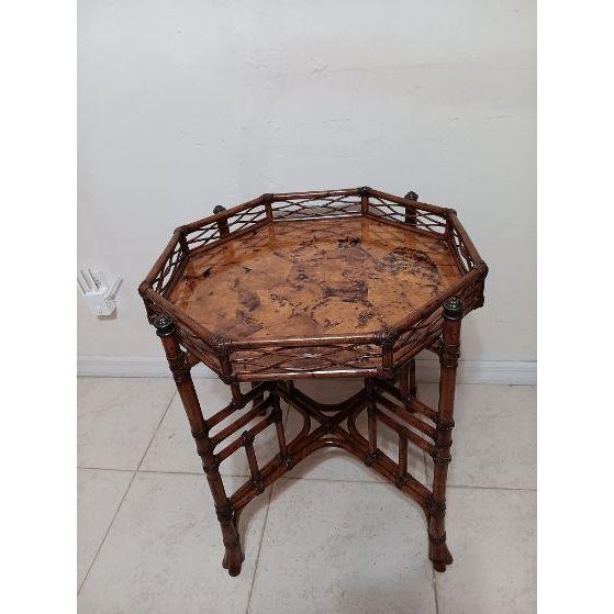 1980s Tommy Bahama Style Island Estate Key Largo Octagon End Table Rattan Tortoise For Sale - Image 4 of 11