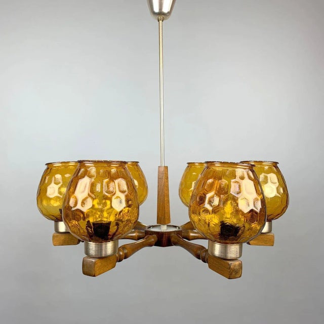 Mid-Century Wood and Glass Chandelier, 1970s For Sale - Image 10 of 11