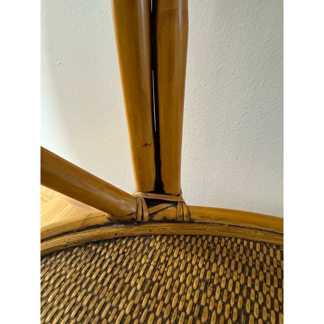 Wood Vintage Rattan Bamboo Two-Tier Oval Serving Table With Removable Tray Top For Sale - Image 7 of 10