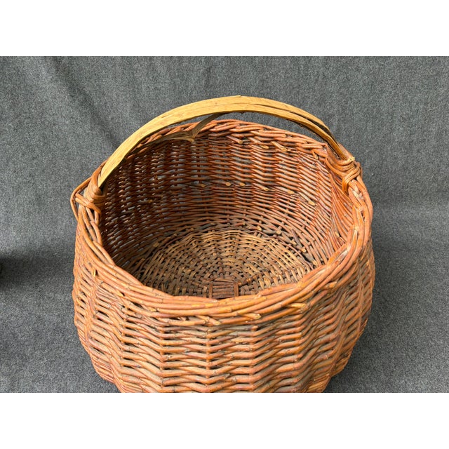 Large Antique Hand Woven Willow Gathering Basket Branch Handle For Sale - Image 14 of 17