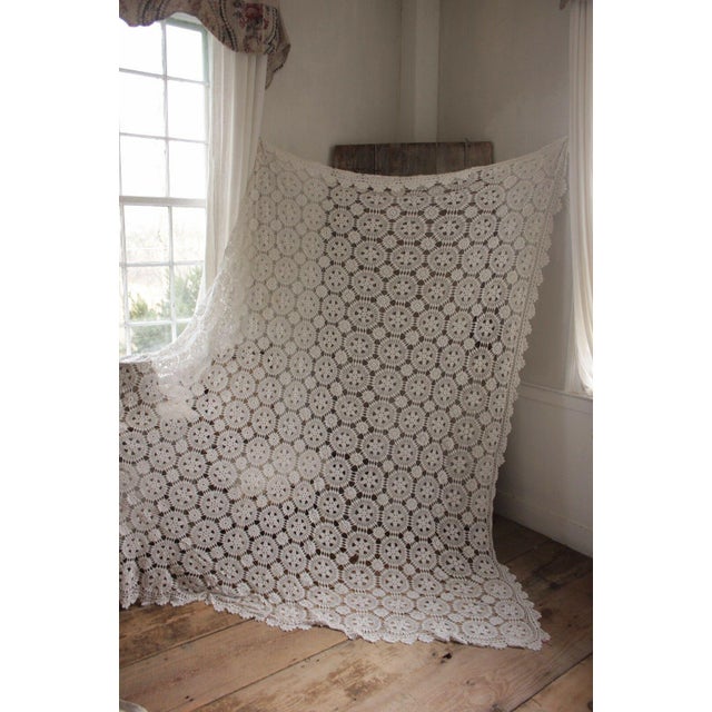 Vintage French Hand Made Crochet Lace Coverlet Curtain Drape