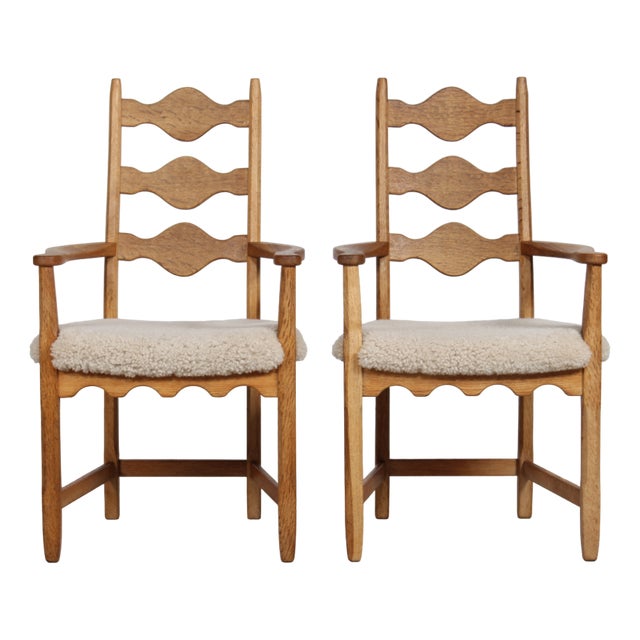 Set of Danish Armchairs in Oak by Henning Kjærnulf, 1970s For Sale