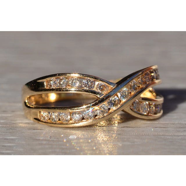 Metal The Etolin: Ladies 14K Gold Crossover Diamond Band For Sale - Image 7 of 10