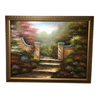 Late 20th Century Gates Opening Into Garden Large Painting For Sale