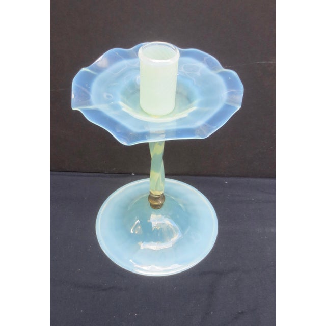 Art Deco Antique Fry Foval Opaline Glass Single Candlestick Circa 20s' For Sale - Image 3 of 8