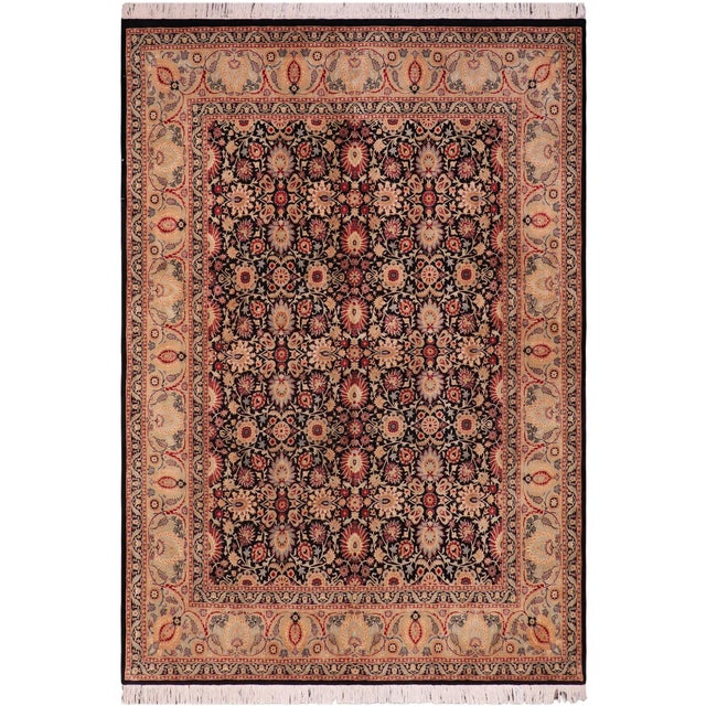 Tan Floral Pak-Persian Black/Tan Wool Rug - 8'1'' X 9'10'' For Sale - Image 8 of 9