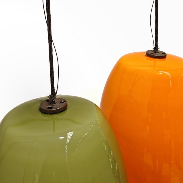 Vintage Green and Orange Glass Pendant attributed to Alessandro Pianon for Vistosi, 1960s For Sale - Image 4 of 12