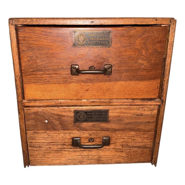 1960s Chicago Paper Company 2-Drawer Walnut Filing Cabinet With Original Brass Hardware For Sale