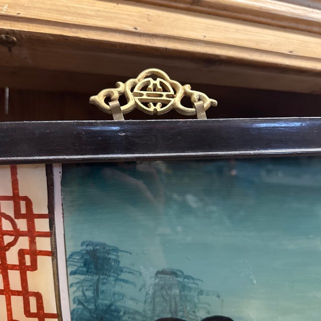 Early 20th Century Early 20th Century Reverse Glass Japanese Lady Scholar Painting Antique, Framed For Sale - Image 5 of 8