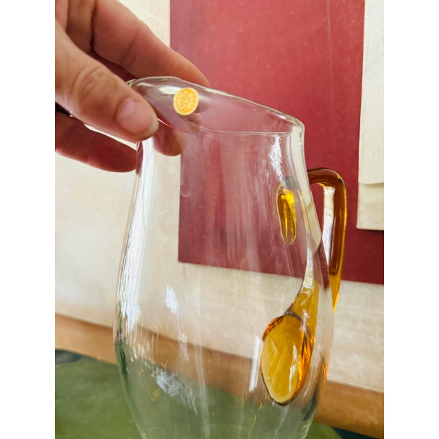 Vintage Amber Glass Pitcher and Six Glasses Set Hand Blown Poland Mid Century Barware For Sale - Image 10 of 12