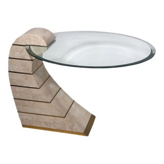 Post Modern Tessellated Horn Brass and Glass Side Table by Magnussen Home Circa 1990's For Sale