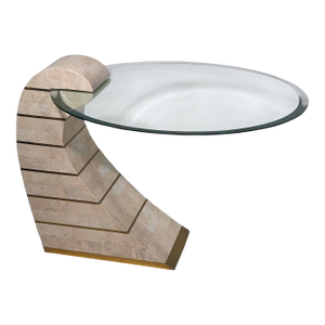 Post Modern Tessellated Horn Brass and Glass Side Table by Magnussen Home Circa 1990's