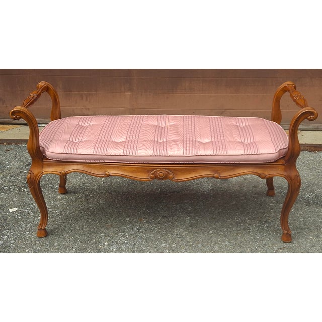 Late 20th Century Late 20th Century Provincial Style Fruitwood and Caned Seat Upholstered Bench For Sale - Image 5 of 8