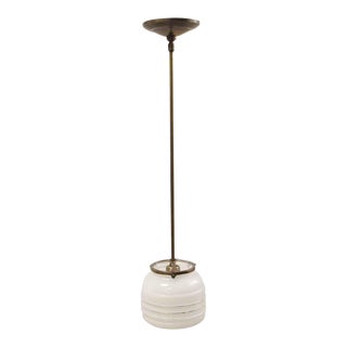 Mid Century Milk Glass 6 In. Globe Brass Pole Pendant Light For Sale