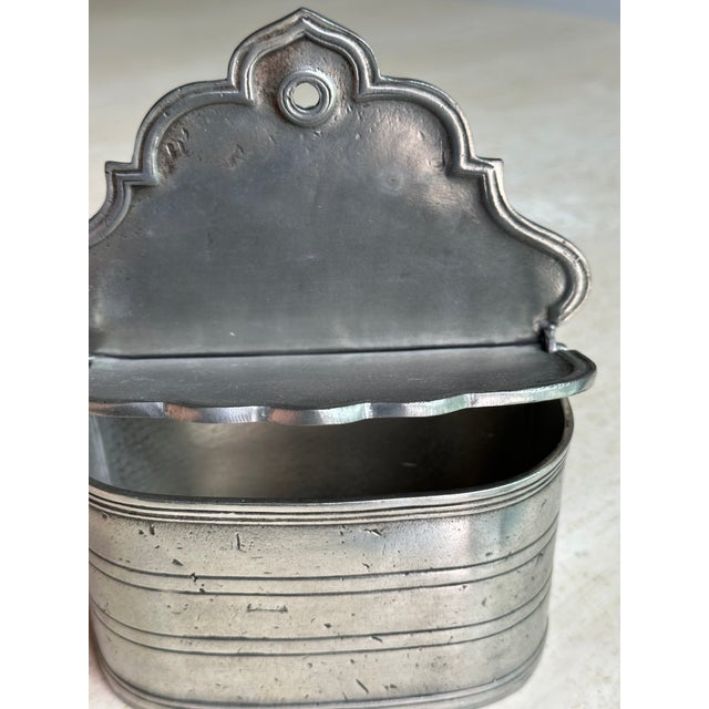 Metal Antique French Pewter Wall Mounted Salt Box With Hinged Lid For Sale - Image 7 of 7