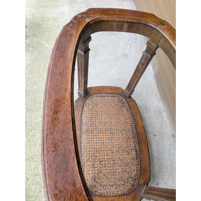 Wood Vintage Two Tier Oval Glass Wood Woven Cane End Table Mid Century Neoclassical. For Sale - Image 7 of 13