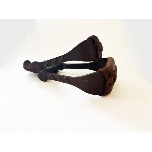 Metal Vintage Custom Forged Iron and Copper Western Horse Saddle Stirrups, Set of 2 For Sale - Image 7 of 9