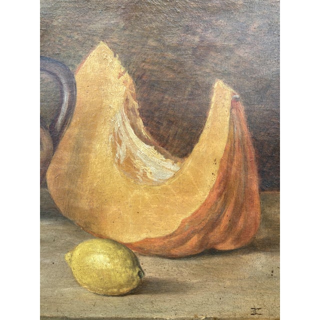 French School Artist, Still Life with Pumpkin and Pitcher, Oil on Canvas, Framed For Sale - Image 9 of 11