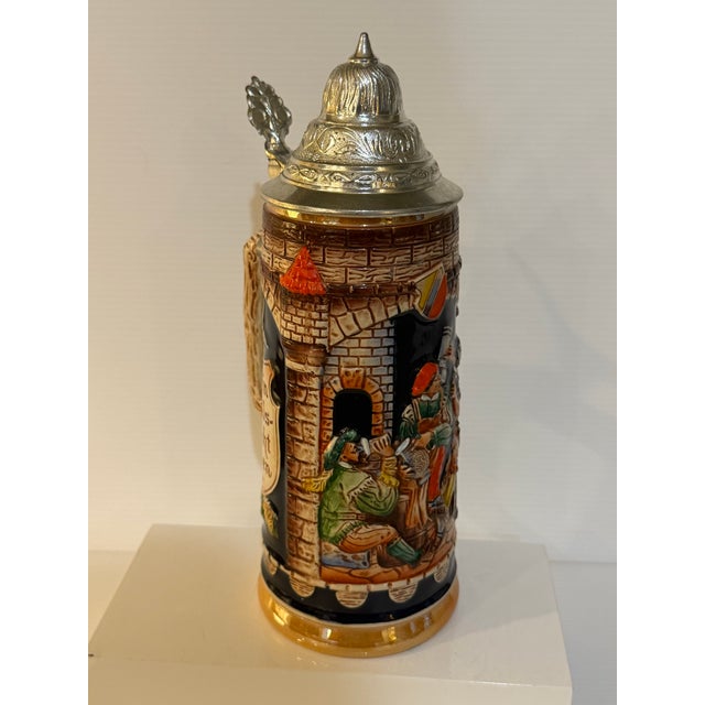 Vintage Gerz West Germany Medieval Relief Beer Stein With Pewter Lid – 9.5” For Sale In Phoenix - Image 6 of 12