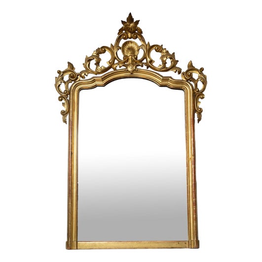 Antique Neapolitan Glass Mirror in Gilded and Carved Wood, 1800s For Sale