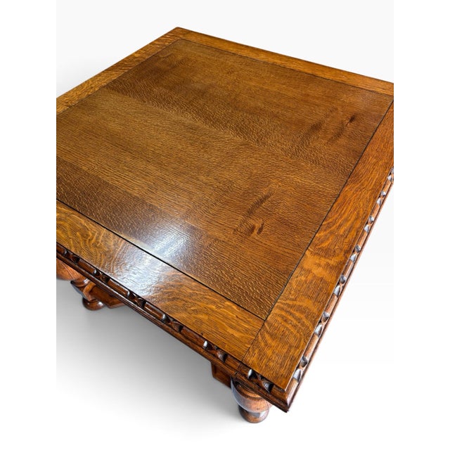 1925 Ornate Jacobean / Elizabethan Revival Period Draw Leaf Table - Beautiful Solid Quarter Sawn Oak For Sale - Image 12 of 12