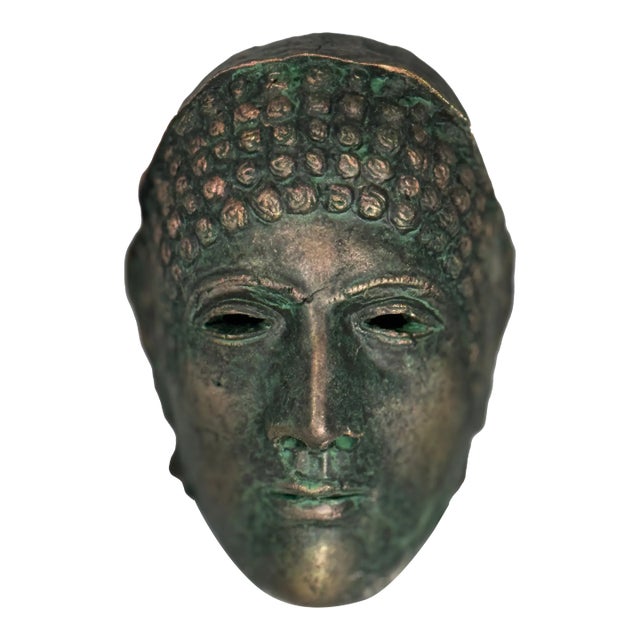 Bronze-Style Fragment Head Sculpture With Verdigris Patina For Sale