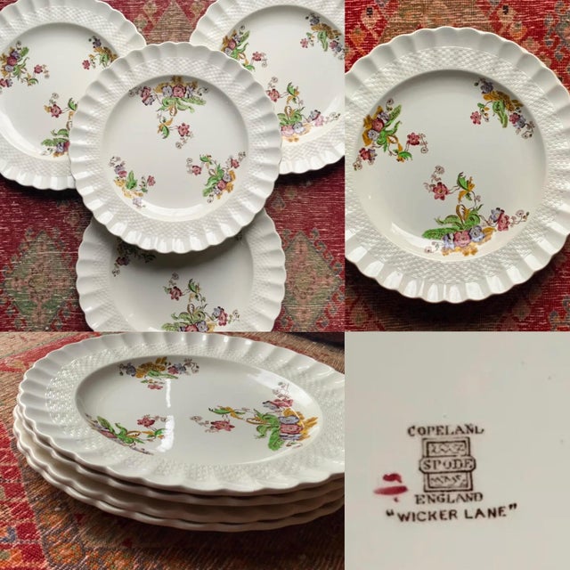 Spode 1930s Spode Wicker Lane English Country House Style Dinner Plates- Set of 4 For Sale - Image 4 of 12