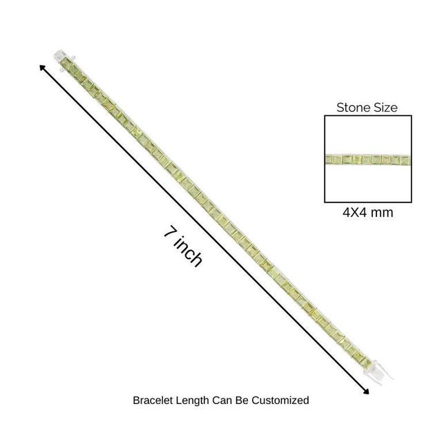 Square Cut Peridot 14.62 CTW Sterling Silver Tennis Bracelet 14.3 Grams Gross Weight For Sale - Image 9 of 11