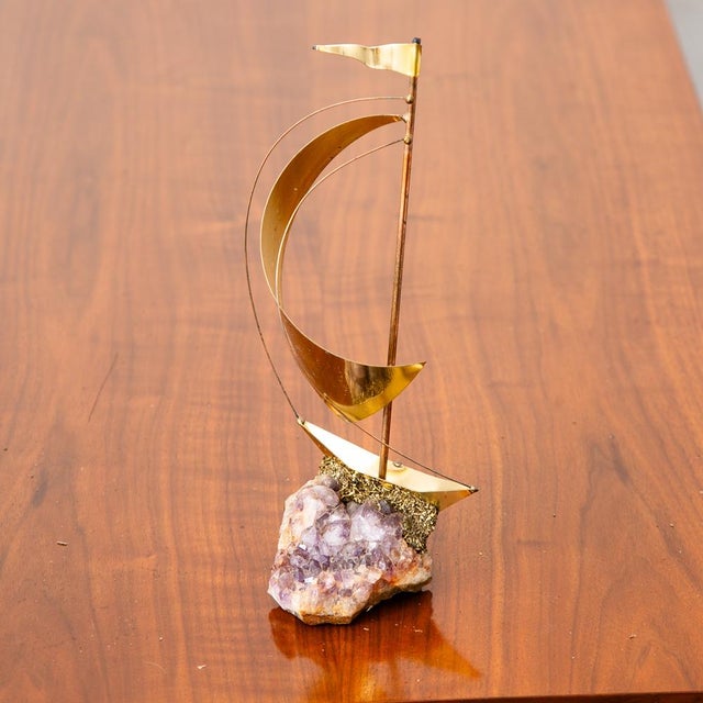 Mid Century Modern Original Art Boat Sculpture Stone Geode Sailboat Vintage MCM For Sale In Sacramento - Image 6 of 12