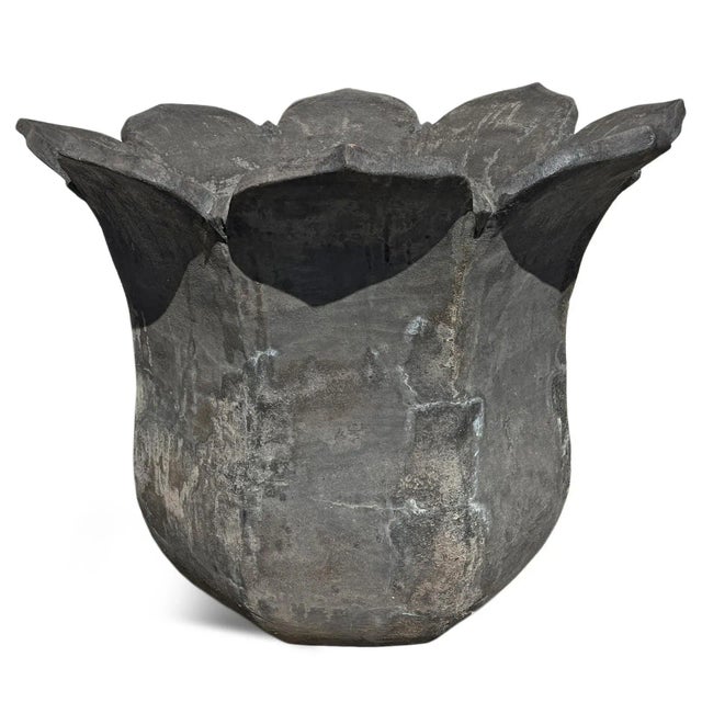 Rustic Large Vintage Black Tulip Earth Ware Pot Planter For Sale - Image 3 of 8