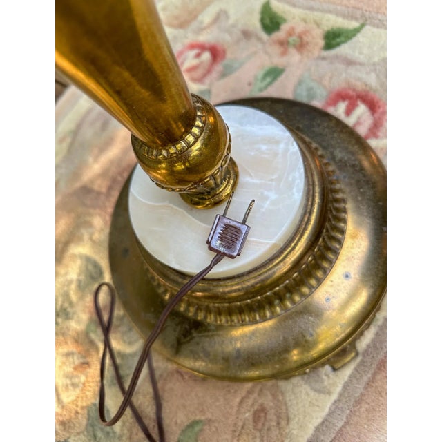 1940s 1940s Brass Floor Lamp With Onyx and Flared Torchiere Shade For Sale - Image 5 of 10