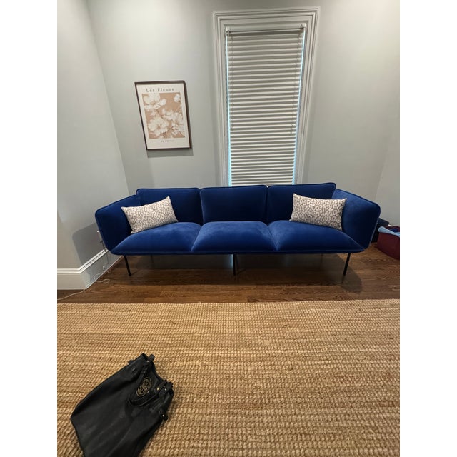 Mid-Century Modern Attributed to Mika Tolvanen Nakki Velvet 3-Seat Sofa in Cobalt Blue – Estonian Design For Sale - Image 3 of 6