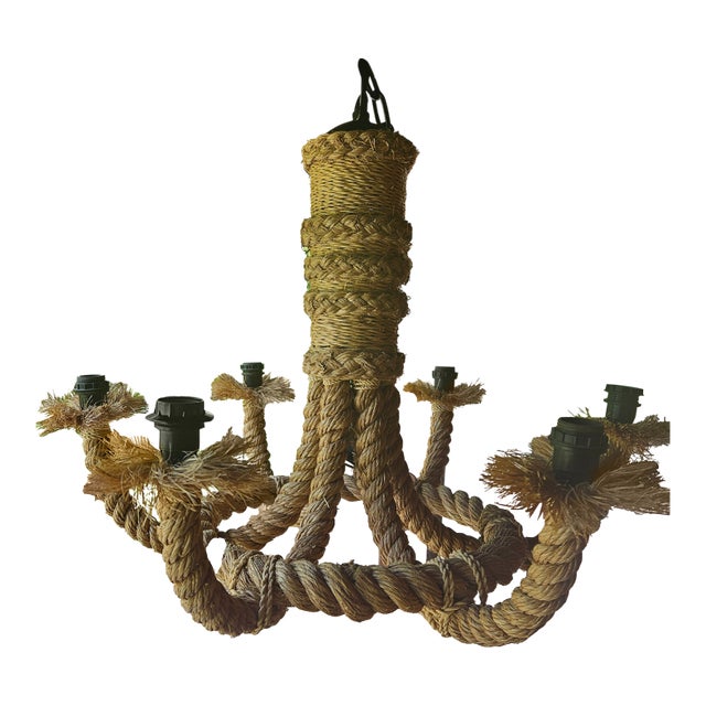 Stylish 70s Coastal Chic Six Arm Rope Chandelier For Sale