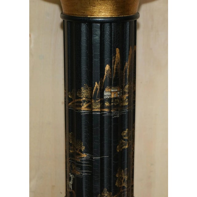 Chinese Neoclassical Style Chinoiserie Lacquered Torcheres Columns, 1920s, Set of 2 For Sale - Image 4 of 11