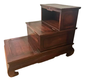 Vintage 1940s Hollywood Regency Ming Style Mahogany Step Chest / Chinoiserie Library/Commode Stairs